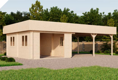 Гараж 52 Дуэт с навесом (Стандарт) - брус 44 мм (фото)